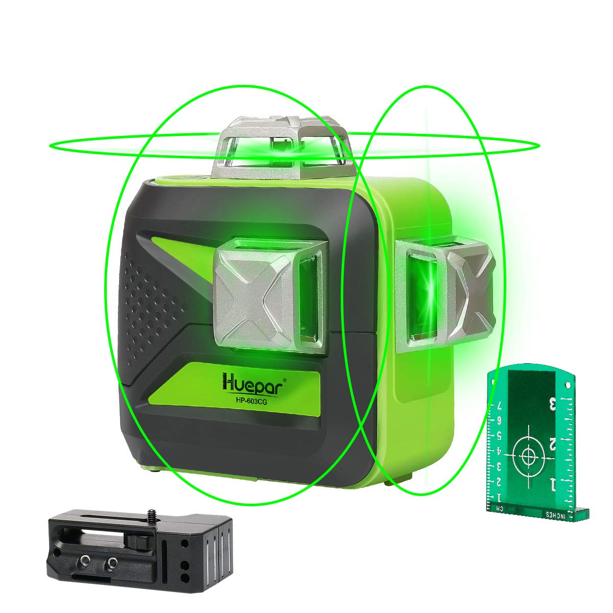 Huepar 2 niveles láser autonivelantes de línea cruzada 360, herramienta  láser de nivelación y alineación de doble plano de haz verde de 360°,  batería