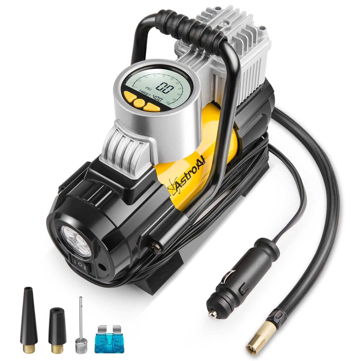 Compresor de aire de 12 V, inflador de neumáticos PI Store, bomba de  neumáticos portátil, bomba de aire digital con medidor de presión, apagado