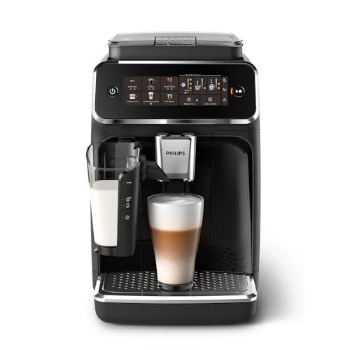 PHILIPS 3300 Series - Máquina espresso totalmente automática - Sistema de leche LatteGo, 5 variedades de café, visualización táctil intuitiva, SilentBrew, molinillo 100% cerámica, filtro AquaClean,