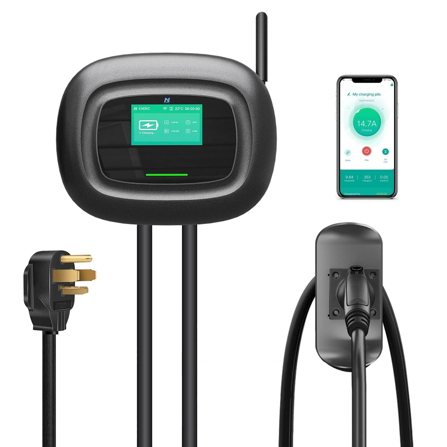 Cargador EV de nivel 2 compatible con J1772 EVS - Cargador EV de 240 V y 40 amperios Nivel 2 Estación de carga de pared EV Cargador de EV para el hogar con cable de carga de 25 pies NEMA 14-50 Plug