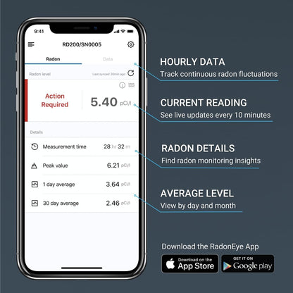 Detector monitor inteligente de radón Radon Eye RD200, para pruebas de propietarios de casa, teléfono inteligente permitido