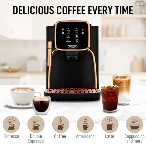 Zulay Kitchen Magia Clasica - Máquina de café espresso totalmente automática con molinillo - Cafetera con visualización táctil con operación de un solo toque, sistema de espuma de leche para leche,