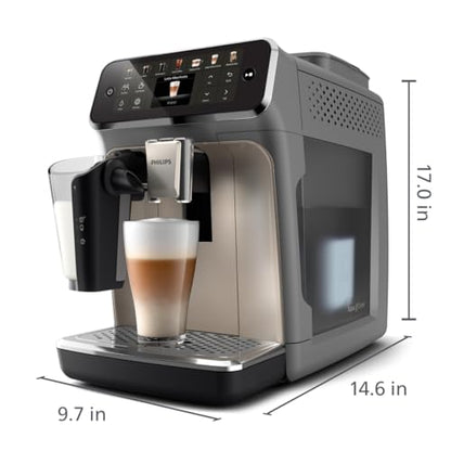 PHILIPS 4400 Series Máquina espresso totalmente automática – 12 cafés calientes y helados, sistema de leche LatteGo de rápida limpieza, SilentBrew, QuickStart, molinillo de cerámica, cromo negro