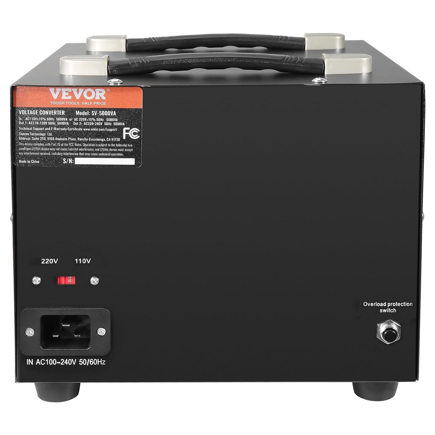 Transformador convertidor de voltaje VEVOR, 5000W, transformador elevado/descendente de alta resistencia, convierte de 110 voltios a 220 voltios y de 220 voltios a 110 voltios