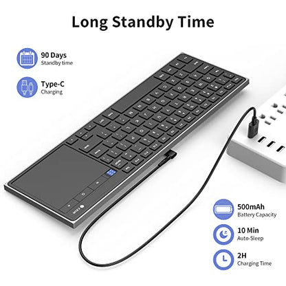 CZUR Teclado Bluetooth recargable con panel táctil, teclado de computadora portátil con trackpad, teclado ultra delgado inalámbrico para PC/portátil/tableta/teléfono/Smart TV