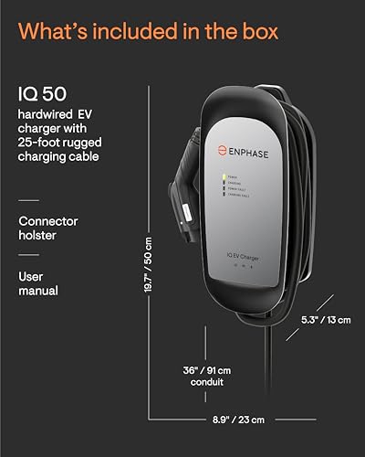 Enphase Smart Level 2 Cargador EV con Wi-Fi, certificado de seguridad, 40 amperios, 240 V, cableado, interior/exterior, cable robusto de 25 pies y conector J1772, estación de carga de coche eléctrico IQ 50 Home