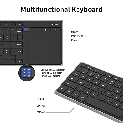 CZUR Teclado Bluetooth recargable con panel táctil, teclado de computadora portátil con trackpad, teclado ultra delgado inalámbrico para PC/portátil/tableta/teléfono/Smart TV