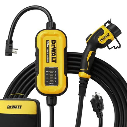 DEWALT Cargador portátil de nivel 2 para vehículos eléctricos de hasta 16 amperios 120-240 V, certificado CSA para interiores y exteriores, EV NEMA 6-20 con adaptador 5-15 incluido DXPAEV016