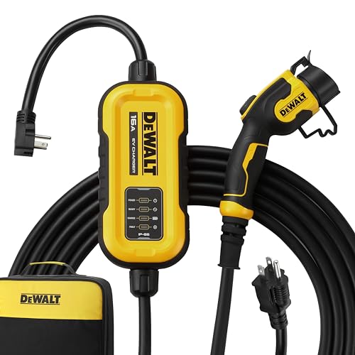 DEWALT Cargador portátil de nivel 2 para vehículos eléctricos de hasta 16 amperios 120-240 V, certificado CSA para interiores y exteriores, EV NEMA 6-20 con adaptador 5-15 incluido DXPAEV016