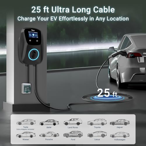 Tera Electric Vehicle Charger Hardwired: for Tesla J1772 EVs ETL Level 2 48 40 Amp 240V Home Charging Station with Manual Setting Amps Schedule on Unit NEMA 14-50 25 FT Cable W01. EV-W01-H-BK