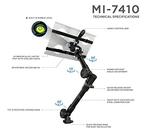 Mount-It! Soporte para computadora portátil para automóvil | Soporte de vehículo para computadora portátil sin taladrar para Uso en Camiones y Furgonetas en el Asiento del Pasajero Delantero - ‎MI-7410 (Onyx Alpha 100A)