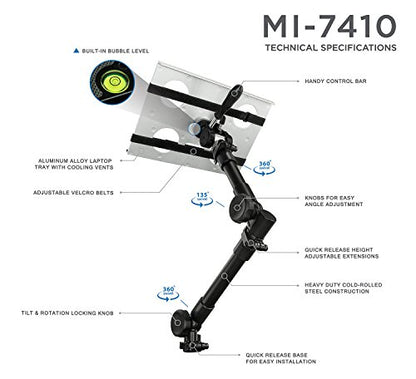 Mount-It! Soporte para computadora portátil para automóvil | Soporte de vehículo para computadora portátil sin taladrar para Uso en Camiones y Furgonetas en el Asiento del Pasajero Delantero - ‎MI-7410 (Onyx Alpha 100A)