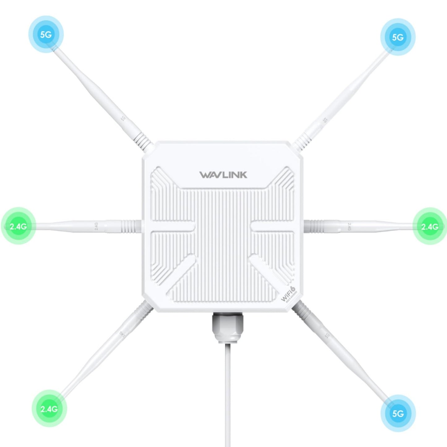 Extensor WiFi 6 para exteriores AX3000 2025, repetidor WiFi de largo alcance/punto de acceso con doble banda/PoE/IP67 impermeable/6 x 7dBi antenas, soporta hasta 256 dispositivos para garaje, patio,