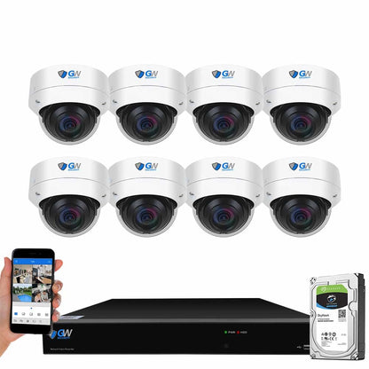 GW Security - Sistema de cámara de seguridad PoE de 16 canales de 12MP 4K @30FPS de reconocimiento facial con 8 cámaras domo AI de 12MP (4000x3000P) IP de visión nocturna a color, micrófono