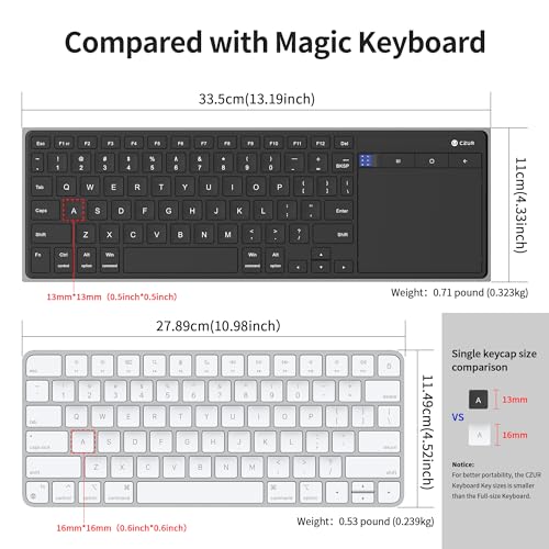 CZUR Teclado Bluetooth recargable con panel táctil, teclado de computadora portátil con trackpad, teclado ultra delgado inalámbrico para PC/portátil/tableta/teléfono/Smart TV