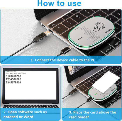 Lector RFID 125KHz y 13.56Mhz lector USB Plug and Play USB HID dispositivo emular teclado para Win Linux Android iOS blanco