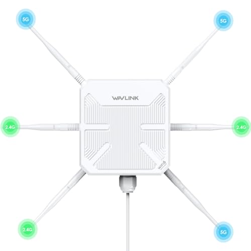 Extensor WiFi 6 para exteriores AX3000 2025, repetidor WiFi de largo alcance/punto de acceso con doble banda/PoE/IP67 impermeable/6 x 7dBi antenas, soporta hasta 256 dispositivos para garaje, patio,