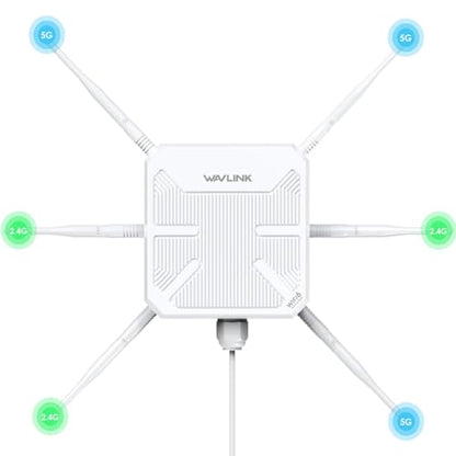 Extensor WiFi 6 para exteriores AX3000 2025, repetidor WiFi de largo alcance/punto de acceso con doble banda/PoE/IP67 impermeable/6 x 7dBi antenas, soporta hasta 256 dispositivos para garaje, patio,