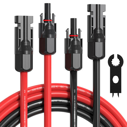 Temank 10AWG Cable de extensión solar de 65 pies, cable solar de calibre 10 cables de 65 pies, ambos extremos con conector solar para kits de techo, marina, RV y sistema solar de barco (rojo y negro)