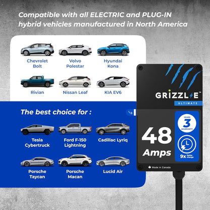 Grizzl-E 48A Ultimate Level 2 Cargador de vehículo eléctrico (EV) de 48 A, probado por UL y certificado, carcasa de metal, estación de carga rápida para automóvil eléctrico para interiores y