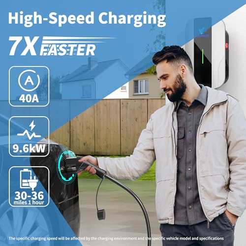 Cargador EV de nivel 2 de 40 amperios, cargadores EV para el hogar de 240 V, cargador de coche eléctrico de 9.6 kW, estaciones de carga rápida para vehículos eléctricos para exteriores/interiores,