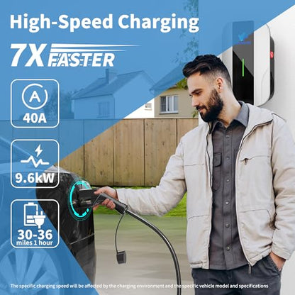 Cargador EV de nivel 2 de 40 amperios, cargadores EV para el hogar de 240 V, cargador de coche eléctrico de 9.6 kW, estaciones de carga rápida para vehículos eléctricos para exteriores/interiores,