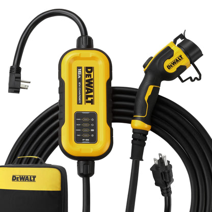 DEWALT Cargador portátil de nivel 2 para vehículos eléctricos de hasta 16 amperios 120-240 V, certificado CSA para interiores y exteriores, EV NEMA 6-20 con adaptador 5-15 incluido DXPAEV016