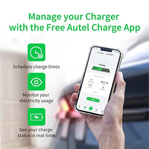 Autel MaxiCharger Home Smart - Cargador de vehículo eléctrico (EV), 50 amperios nivel 2 Wi-Fi y Bluetooth habilitado EVSE, estación de carga de coche para interiores y exteriores, con funda en el cuerpo y cable premium de 25 pies