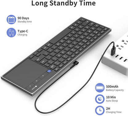 CZUR Teclado Bluetooth recargable con panel táctil, teclado de computadora portátil con trackpad, teclado ultra delgado inalámbrico para PC/portátil/tableta/teléfono/Smart TV