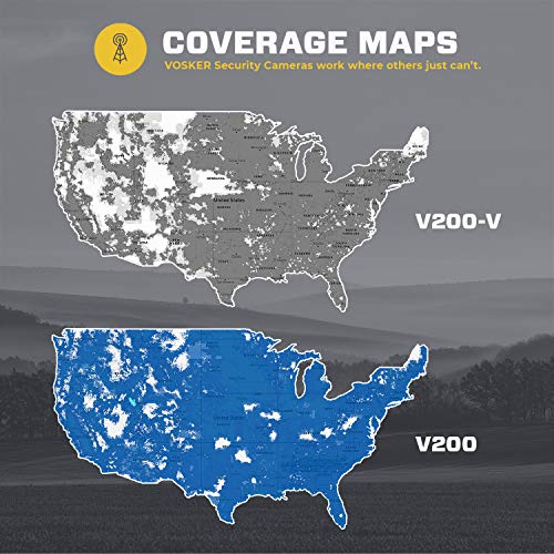 Vosker - Cámara de seguridad inalámbrica V200 LTE para exteriores, panel solar integrado, resistente a la intemperie, no requiere Wi-Fi, cámara de vigilancia HD activada por movimiento, notificaciones de pulsación de teléfono celular