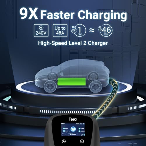 Tera Electric Vehicle Charger Hardwired: for Tesla J1772 EVs ETL Level 2 48 40 Amp 240V Home Charging Station with Manual Setting Amps Schedule on Unit NEMA 14-50 25 FT Cable W01. EV-W01-H-BK