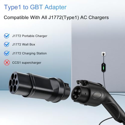 Conector de cargador EV tipo 1 a GBT, apto para BYD, adaptador de carga de vehículo eléctrico SAE j1772 a GB/T EV adaptador de carga (J1772 a GBT Modelo 1)