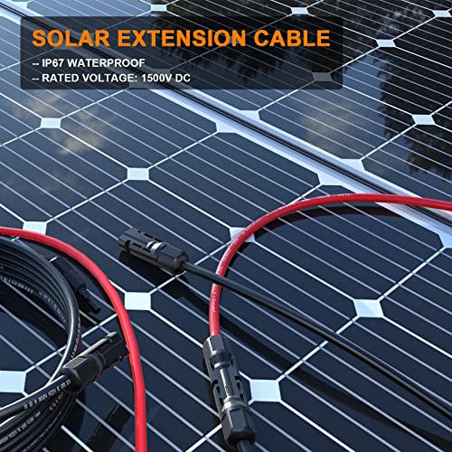 Temank 10AWG Cable de extensión solar de 65 pies, cable solar de calibre 10 cables de 65 pies, ambos extremos con conector solar para kits de techo, marina, RV y sistema solar de barco (rojo y negro)