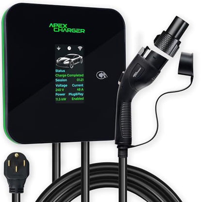 MACH 2: Cargador EV de nivel rápido 2 de 48 amperios Garage-pro Montaje en pared. Estación de carga de vehículos eléctricos 4 salidas Nema 14-50. Conector de coche J1772. Accesorios clave: cable de 30