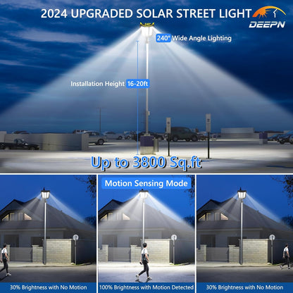 Deepn - Luces solares de calle para exteriores, 5000 W, luces solares de estacionamiento de 360000 lúmenes, luz de calle con energía solar, IP66, impermeable, sensor de movimiento al aire última