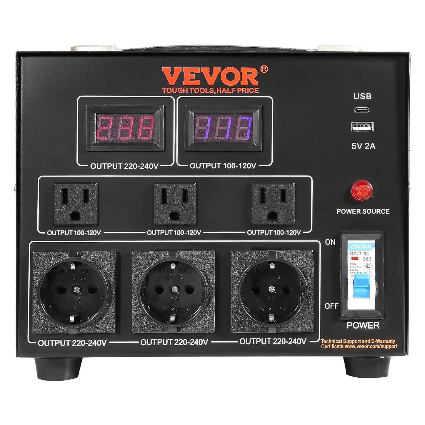 Transformador convertidor de voltaje VEVOR, 5000W, transformador elevado/descendente de alta resistencia, convierte de 110 voltios a 220 voltios y de 220 voltios a 110 voltios