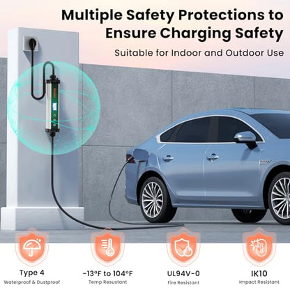 Cargador EV de nivel 2 de carga rápida, 110 V-240 V, 40 A, cable de 25 pies de largo portátil con enchufe NEMA 14-50 cargador EV nivel 2 para SAE J1772 EVs, control de aplicaciones, fácil de usar,