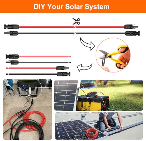 Temank 10AWG Cable de extensión solar de 65 pies, cable solar de calibre 10 cables de 65 pies, ambos extremos con conector solar para kits de techo, marina, RV y sistema solar de barco (rojo y negro)