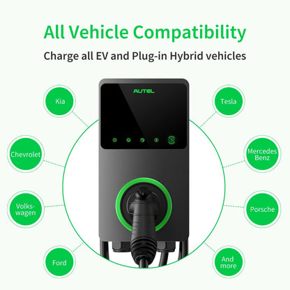 Autel MaxiCharger Home Smart - Cargador de vehículo eléctrico (EV), 50 amperios nivel 2 Wi-Fi y Bluetooth habilitado EVSE, estación de carga de coche para interiores y exteriores, con funda en el cuerpo y cable premium de 25 pies