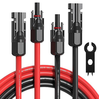 Temank 10AWG Cable de extensión solar de 65 pies, cable solar de calibre 10 cables de 65 pies, ambos extremos con conector solar para kits de techo, marina, RV y sistema solar de barco (rojo y negro)