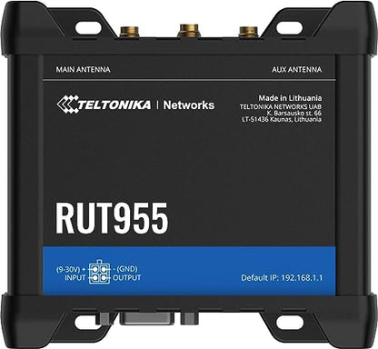 Teltonika RUT955J034S0 Modelo RUT955 Industrial Cellular Router, Negro; para uso con AT&T, Bell y T-Mobile solamente; Frecuencias 4G y 3G; Dual SIM con failover; Múltiples interfaces; GNSS