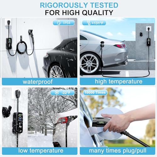 QPQ Cargador EV de nivel 1-2 de 32 amperios portátil de nivel 1 y 2 EV para cargador de coche eléctrico de nivel 2 con estaciones de carga de vehículos eléctricos de enchufe NEMA 14-50 de 25 pies