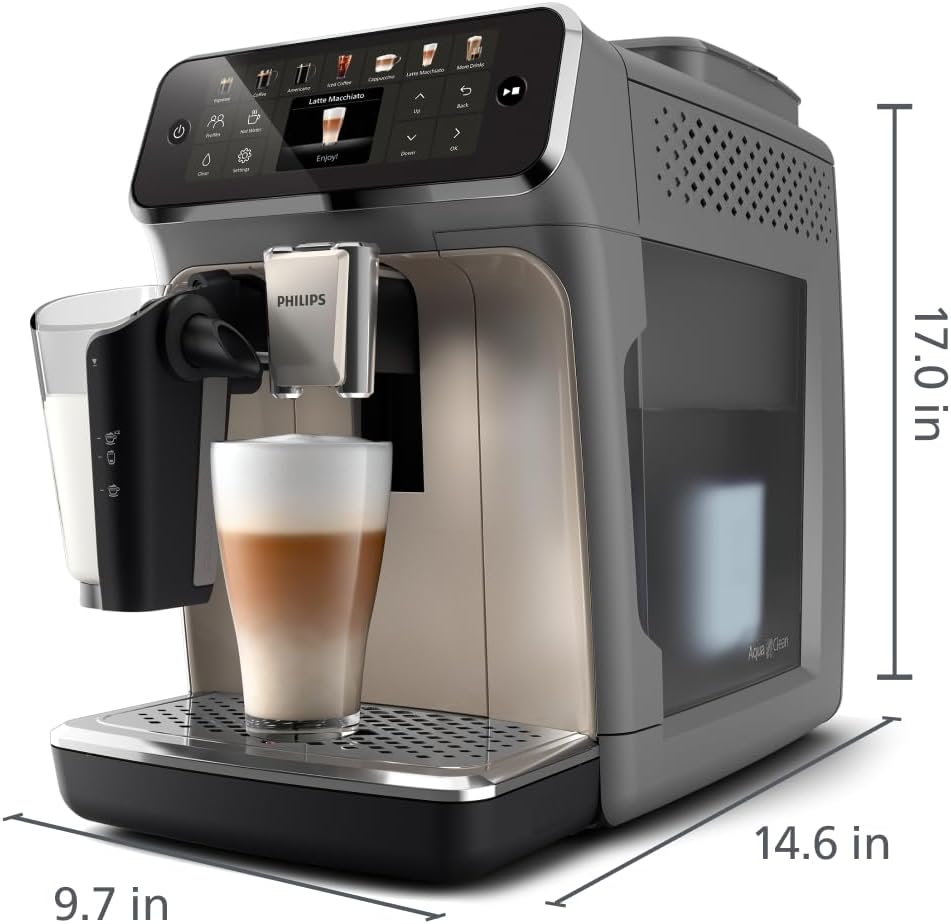 PHILIPS 4400 Series Máquina espresso totalmente automática – 12 cafés calientes y helados, sistema de leche LatteGo de rápida limpieza, SilentBrew, QuickStart, molinillo de cerámica, cromo negro