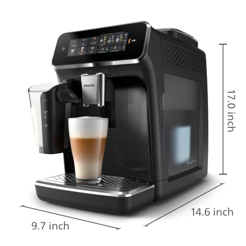 PHILIPS 3300 Series - Máquina espresso totalmente automática - Sistema de leche LatteGo, 5 variedades de café, visualización táctil intuitiva, SilentBrew, molinillo 100% cerámica, filtro AquaClean,