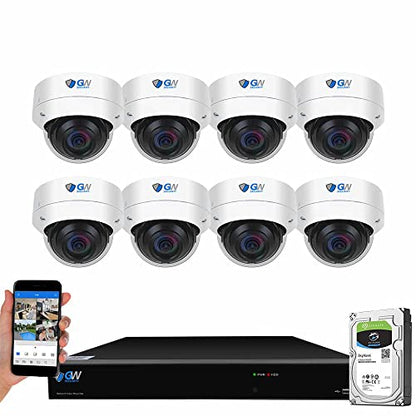 GW Security - Sistema de cámara de seguridad PoE de 16 canales de 12MP 4K @30FPS de reconocimiento facial con 8 cámaras domo AI de 12MP (4000x3000P) IP de visión nocturna a color, micrófono