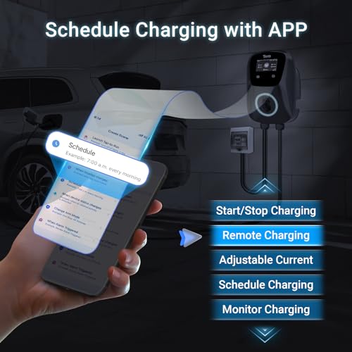 Tera Electric Vehicle Charger Hardwired: for Tesla J1772 EVs ETL Level 2 48 40 Amp 240V Home Charging Station with Manual Setting Amps Schedule on Unit NEMA 14-50 25 FT Cable W01. EV-W01-H-BK