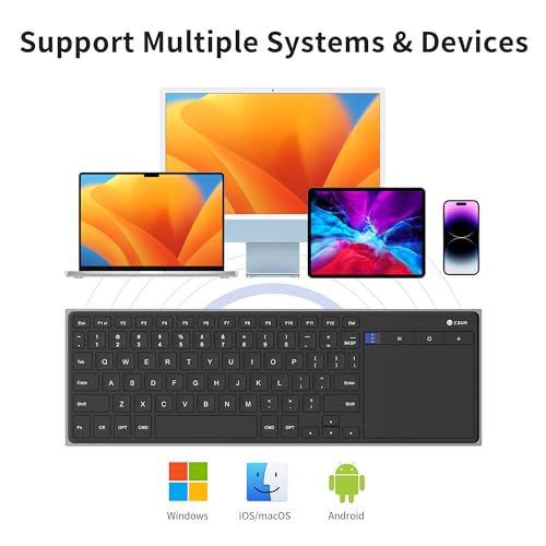 CZUR Teclado Bluetooth recargable con panel táctil, teclado de computadora portátil con trackpad, teclado ultra delgado inalámbrico para PC/portátil/tableta/teléfono/Smart TV