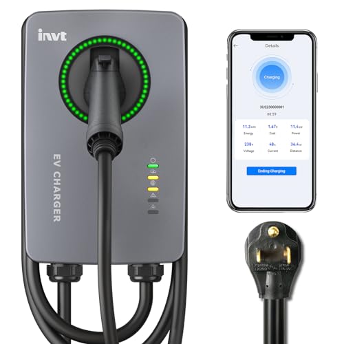 Cargador EV de nivel 2 (240 V/40 amperios, enchufe NEMA 6-50 o cableado), WiFi inteligente para el hogar, compatible con Bluetooth, EVSE, cargador de automóvil eléctrico # EVC16-0000001