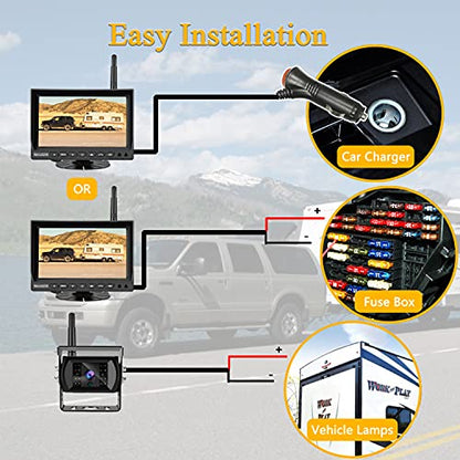 Cámara de respaldo inalámbrica de alta definición 1080P 7 pulgadas, sistema de monitor IPS, transmisión estable de alta velocidad e impermeable IP69K para camión, remolque de vehículos