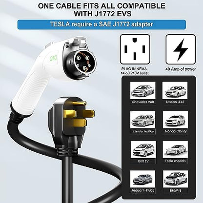 Cargador de nivel 2 ev de 48 amperios cargador EV nivel 2 NEMA 14-50 ev Cargadores para el hogar Nivel 2 Cargador de coche eléctrico Cable de 25 pies 240v Estaciones de carga de vehículos